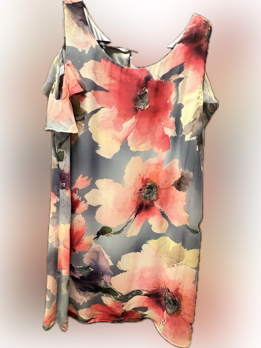 Ronni Nicole Coral Floral Cold-Shoulder Midi Dress on Gray
